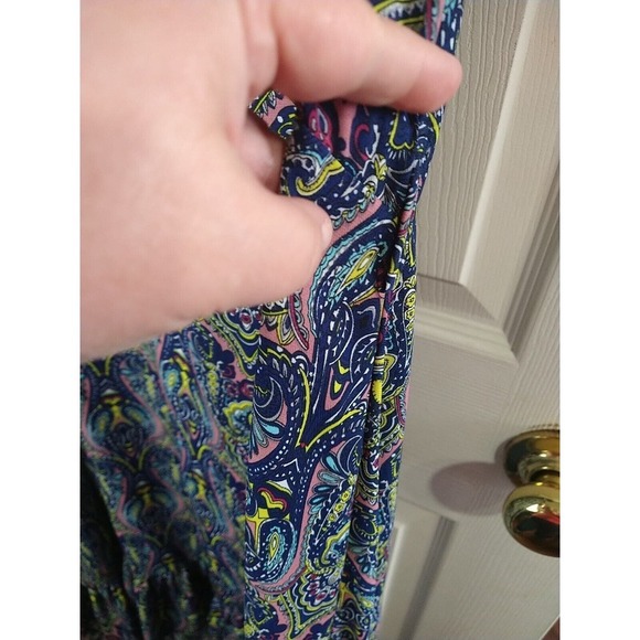 Reborn Blue Semi Sheer Paisley Plunge Ruffle Cap Sleeve Dress. Size XL - Picture 7 of 11